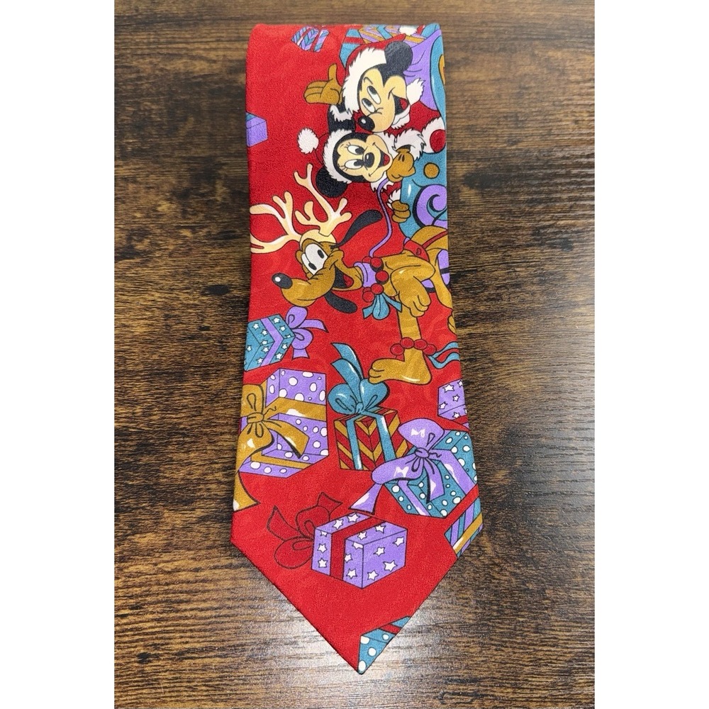 Vintage Disney Mickey Unlimited Christmas Necktie Mickey Minnie Pluto Holiday
